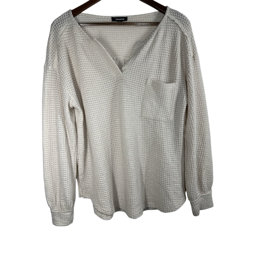 Mitto Shop Women's Shirt - Size M - Long Sleeve - Stretchy - Beige - texture -